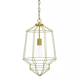 Ceybo 1 Light Gold Caged Pendant Light Fixture with Geometric Metal Shade, Dimmable Lighting, Adjustable Height and Sloped Ceiling Adaptable