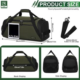 FIORETTO 45L Mens Sports Gym Bag with Wet Pocket & Shoe Compartment, Travel Duffle Bag Overnight Bag with Padded Shoulder Strap, Water-Resistant Holdall for Swimming, Basketball, Football Army Green