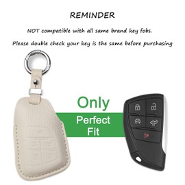 Jayanes Genuine Leather Key Fob Cover Compatible with Chevy Equinox Traverse Blazer EV GMC Terrain 2025 2024 and Buick Envision 2025-2021 Key Fob Case with Keychain & Lanyard (5 Buttons, White)