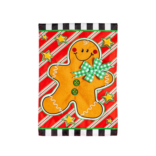 Evergreen Flag Patterned Gingerbread Man Applique Garden Flag | 12x18