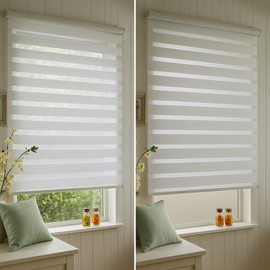 Gusefon Zebra Blinds for Windows 20" W x 72" H – White Dual Layer Roller Shades for Light Filtering, Privacy & Day/Night – Easy Install for Home, Living Room, Bedroom, Office