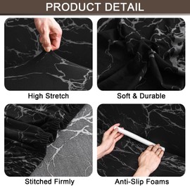 Celevingne Printed Couch Cover Stretch Sofa Cover Sofa Protector for Sofa-4 Seater Elastic Sofa Slipcover with 1 Pillowcase(Black Marble, Sofa-4 Seater)