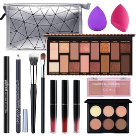 Kit de Maquillaje para Mujer, Incluye Paleta de Sombras de Ojos de 16 Colores, Rubor, Paleta base correctora, delineador de ojos, Esponja, Brocha,... 