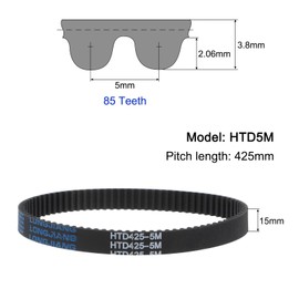 sourcing map HTD5M-425 Rubber Toothed Belt 85 Teeth Closed Loop Pulley Timing Belt 15 mm Width 425 mm Circumference Synchronous Belt