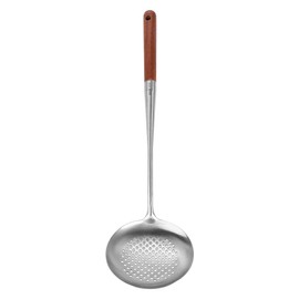 Skimmer Slotted Spoon with Wooden Handle, 17 inch Kitchen Frying Scoop Strainer Ladle, Stainless Steel Cooking Colander for Home Restaurant (Skimmer Spoon)