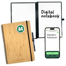BAMBOOK Classic Notebook - Bamboo Wood Hardcover - A4 - Squared, Reusable Notebook, Notepad, Reusable Notebook
