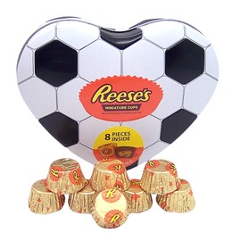 Valentine's Day Sports Themed Heart Shaped Tin, Filled with Miniature Reese Peanut Butter Cups, Unique Gift for Sports Lovers, 2.4 Ounces (Soccer)