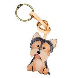 TiCKandPiCK Cute Dog Vegan Leather Charm Keychain - Hand-Sewn Bag Charm for Car, Backpack Decoration, Gift for Women Men Kids, Yorkie, Small