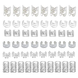 BSARECEY 60Pcs Hair Jewelry Braid Cuffs Silver hair Jewels for Women Dreadlock Hair Charms Adjustable Hair Rings Loc Decorations Accessories