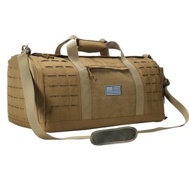 SEYATULLH Tactical Military Duffle Bag for Men Travel Duffle Bag Army Molle Gym Bag gear bags Basketball Football Weekender with Shoe Compartment 35L,Khaki