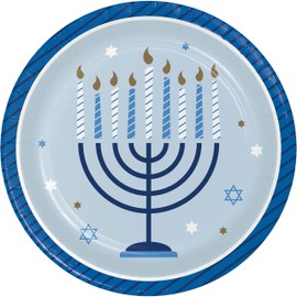 Creative Converting 345757 Hanukkah Celebration Dessert Plates, 7", Multi-Color