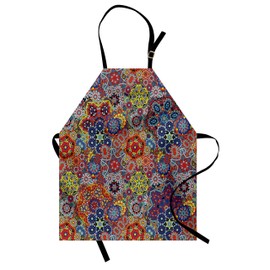 Ambesonne Batik Apron, Vintage Combined Nested Paisley Motif Oriental Feminine Cultural Eastern Batik Theme, Unisex Kitchen Bib with Adjustable Neck for Cooking Gardening, Adult Size, Red Blue