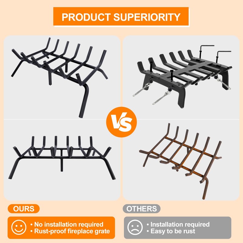 Luoieo Fireplace Grate,Fireplace Log Holder,24 inch Heavy Duty Solid Cast