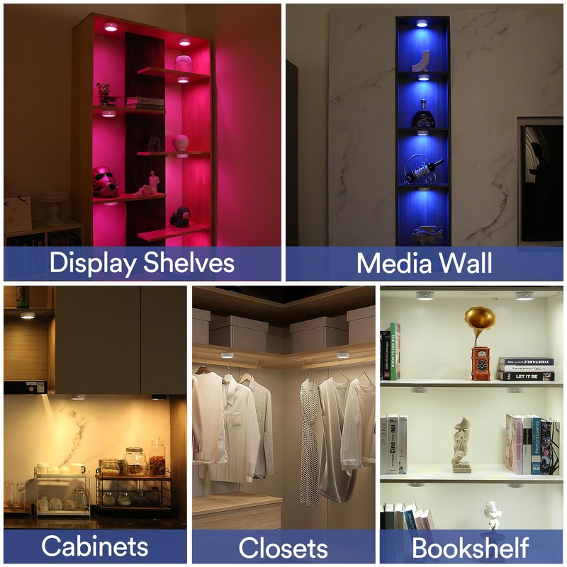 TECOMLIGHT Puck Lights with Remote Control Battery Powered Wireless LED