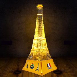 12 Inch Glass Bottle Paris Eiffel Tower Night Light LED Lighting Lamp for Girls Boys Woman Birthday Gifts Festival Holiday Table Desk Decoration Bedroom Reading Room with Rechargeable Battery
