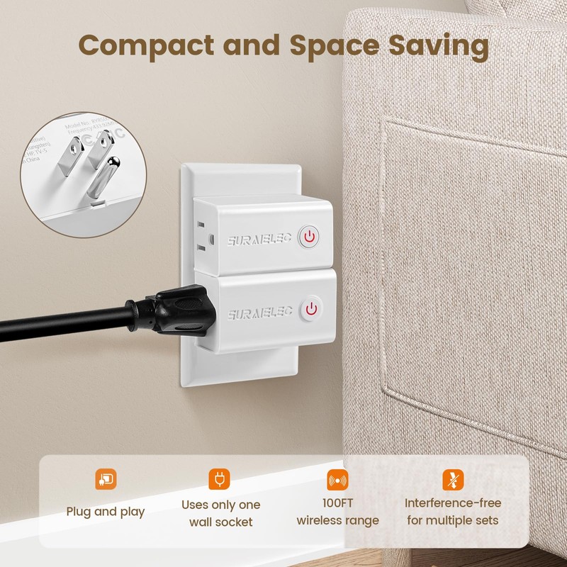 SURAIELEC Remote Control Outlet, Wireless Remote Light Switch, 100 FT,