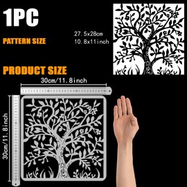 FINGERINSPIRE Trees of Life Painting Large Stencil 11.8x11.8 PET Spiral Tree Spraying Stencil Flowers Tree Wall Stencil Reusable Tree Branch and Leaves Stencil Vibrant Trees Templates for Home Decor