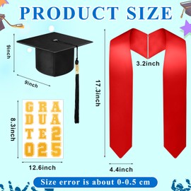 Jetec 6 Pcs Unisex Adult Graduation Stole Cap Set with A to Z Letter 0 to 9 Number Pattern Patches for Adult Graduation(Black,Red)