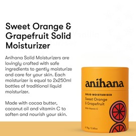 ANIHANA Solid Moisturizer Bar with Coconut Oil Hydrates and Softens Dry Skin Care Paraben Free Cruelty Free Refreshing Sweet Orange & Grapefruit Scent 2.65 oz