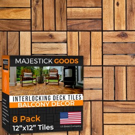 Interlocking Deck Tiles Balcony Decor 12"x12" - Non-Slip All Weather Acacia Wood Outdoor Tiles for Patio - Decking, Porch Flooring Tiles - Easy to Install Wooden Deck Tile Pavers 8 Sq Ft (8)