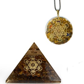 Sawcart Metatron Grid Tiger Eye Orgone Pyramid & Metatron’s Cube Merkaba with 7 Chakra Crystals Orgone Pendant Positive Energy Generator Reiki Chakra Healing Yoga Meditation