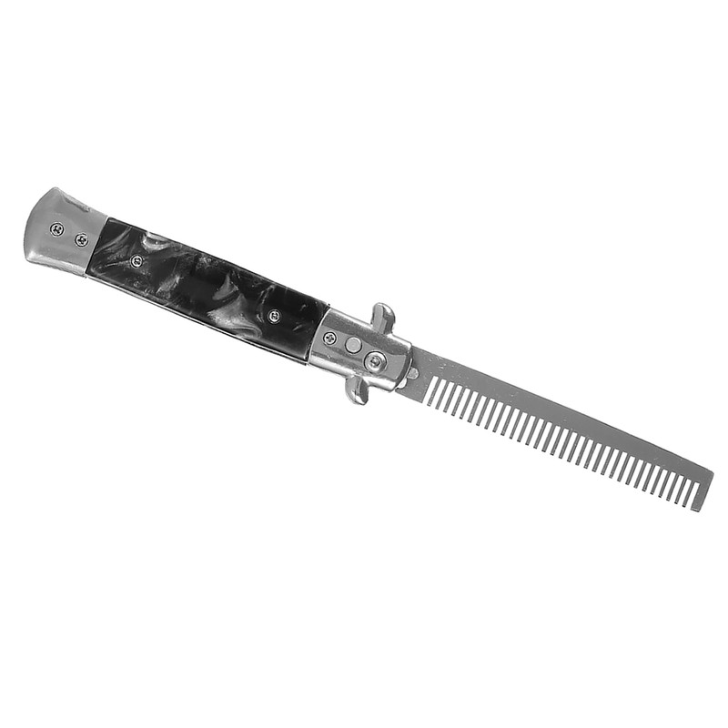 1PC Stainless Steel Switchblade Spring Pocket Oil Hair Comb Foldable