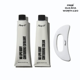 Plump It! No Lipo Body Contouring Kit - 150ml Cream & 150ml Exfoliant with Free Gua-sha for Reducing Appearance of Cellulite and Smoother Comfort