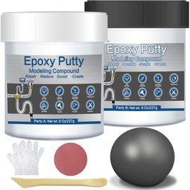Grey Metal Epoxy Putty for Repair, 2 Part 16Oz Wood Filler Fast Repair Pool Putty for Leaks Underwater Self-Hardening Clay for Metal, Wood, Tile, Plastic, Ceramics AB Epoxy Clay for Sculpting