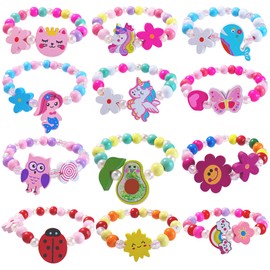 SIELEVIN 12 PCS Girls Bracelet for Kids Unicorn Mermaid Wooden Beaded Bracelets Birthday Party Favors Goodies Bag Stuffers Fillers Cute Pinata Stuffers Rainbow Butterfly Heart Jewelry Gifts