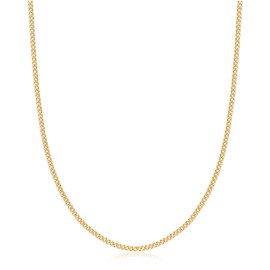 Barzel 18K Gold Plated Curb/Cuban Link Chain Necklace 2MM, 3MM, 4MM, 5MM For Women or Men - Made In Brazil (16 Inches, 2MM Gold)