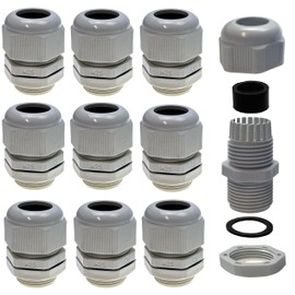 Pack of 10 M25 x 1.5 (Plastic Grey) Cable Gland / Cable Grommets with Locknut for Cable Diameter 13-18 mm Waterproof IP68 - (Metric)