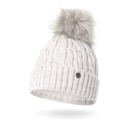 HEYO H18527 Women's Winter Hat with Fleece Inner Band | Slouch Beanie Winter Hat | Warm Knitted Hat with Bobble | Bobble Hat, ecru