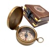 Antique Brass Compass Functional Direction Sailor Article Brown Wood Royal