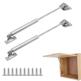 2 Pack Gas Struts,Soft Close Hinges,100N Soft Close Dampers,Slow Down Lift Stay Support,Gas Strut Hinge for Kitchen Cabinet Hinges Cupboard Door Toy Box, Heavy Duty Lid, Silver Electroplating