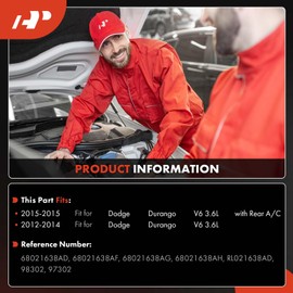 A-Premium Air Conditioner AC Compressor with Clutch Compatible with Dodge Durango 3.6L 2012-2015, with Rear A/C Only