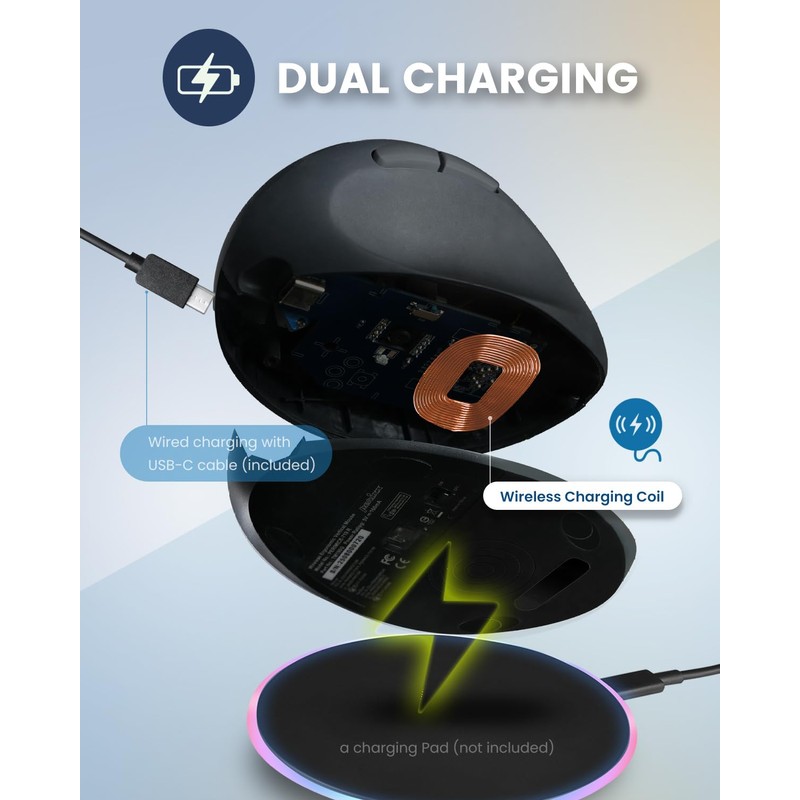 Perixx PERIMICE-719R Wireless 2.4G Rechargeable Ergonomic Mouse - Duo Wired