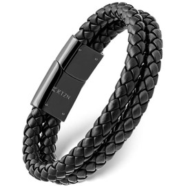 RTZN Double Black Braided Leather Bracelet - Size: Medium