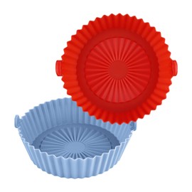 LUTER 2 Stück Heißluftfritteuse Korb Silikon, 14,5cm Durchmesser Rund Air Fryer Silikon Topf Silikoneinsätze für Heißluftfritteuse Zubehör Silikon mit 2 Farben (Rot, Blau)