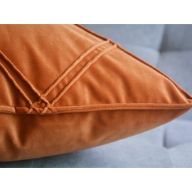 Lutanky Orange Velvet Cushion Covers Decorative Rectangle Throw Pillow Covers Checked Design Elegant Pillowcases for Sofa Bed Living Room 12x20 Inch 30 x 50 cm Set of 2