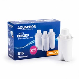 AQUAPHOR B15 Water Filter Replacement - 3 Pack | Fast Flow Water Filtration | Lasts 2 Months or 45 Gallons Per Filter | BPA-Free | Reduces Chlorine & Heavy Metals | Improved Taste & Filtered Water
