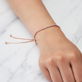 Philip Jones Rose Gold Plated 2mm Adjustable Tennis Bracelet Created with Zircondia® Crystals