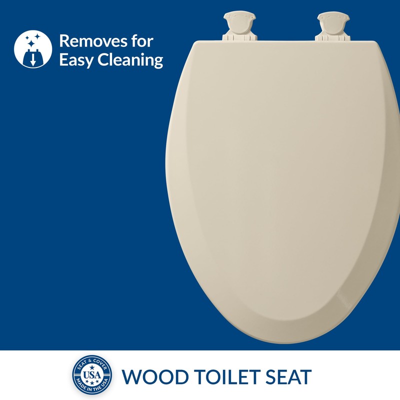 Bemis 1500EC 146 Almond Elongated Molded Wood Toilet Seat with