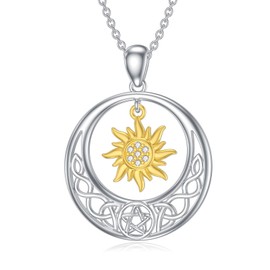 LWXIE Diamond Sun and Moon Necklace for Women 925 Sterling Silver Sun and Moon Pendant Necklace with Lab Grown Diamonds Jewelry Gifts for Mom Wife Girlfriend Daughter Sister Friend