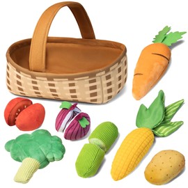 TUMAMA Plush Veggie Basket Play Set Stuffed Vegetable Toys, Baby Toys for 3 6 9 12 Months, Pretend Play Food Sensory Toys