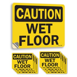Wet Floor OSHA Caution Vinyl Decal Label 5 Inch x 3.5 Inch - 10 Pack