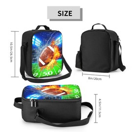 Gaakvrr Football Lunch Bag Insulated - American Football Lunch Box for Boys Girls Reusable Portable Waterproof Lunch Bags with Adjustable Shoulder Strap and Side Pocket