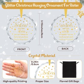 Sister Christmas Ornaments Sisters are Like Stars Sister Ornaments Crystal Sister Sister in Law Xmas Decorative Hanging Ornaments with Rope Flannels Gift Bag