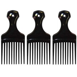 Comfort Axis Plastic Mini Comb and Lift Hair Pick, 3 Pack, Black
