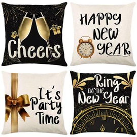 HEYPRIIL 2027 Happy New Year Decorations Pillow Covers 18x18 Inch, New Year Eve Party Supplies Throw Pillow Covers for Holiday Farmhouse Indoor Outdoor Couch Cushion Case Home Sofa Decor, Set of 4
