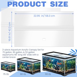 Juexica Aquarium Lid Acrylic Canopy Two Piece Set Aquarium Top Cover Fish Tank Lid with Center Brace with a Hook Knife (48" Long X 18" Wide)